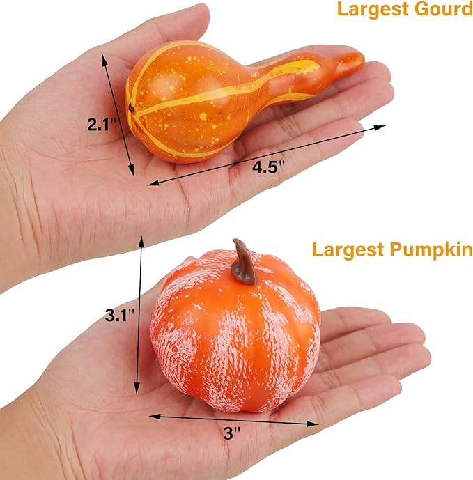 winemana Fall Decorations for Home-6pcs Mini Pumpkins & 2pcs Gourds, 30pcs Leaves & 10pcs Acorns, 2pcs Pinecones Centerpiece Set -Thanksgiving Harvest Decor for Table Mantel (Largest: 4.5" x 2.1")