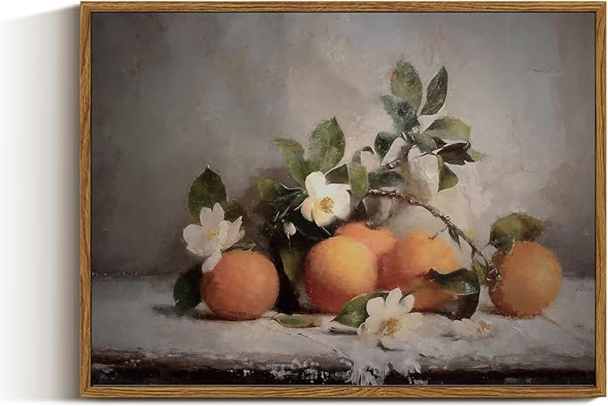 VIYYIEA Vintage Farmhouse Framed Wall Art, Oranges Still Life Paintings Kitchen Decor Aesthetic, Canvas Print Artwork, Rustic Home Wall Pictures for Living Room Bathroom Bedroom, 12x16 Inch