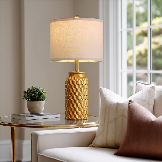 20.5" Gold Modern Ceramic Bedside Lamp Set of 2 for Bedroom Decor Farmhouse Table Lamp for Living Room Office Dorm