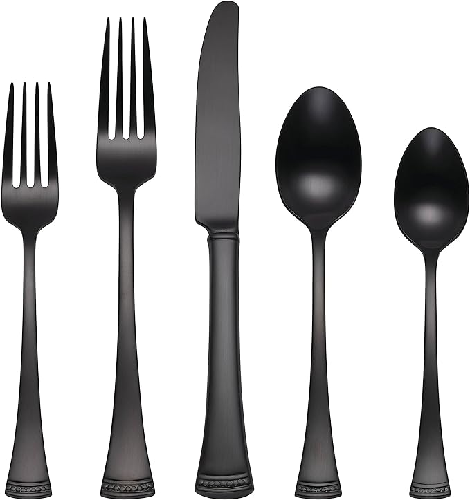 Lenox Portola Satin Black Piece Flatware Set, 20 Count, Metallic
