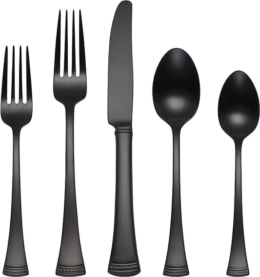 Lenox Portola Satin Black Piece Flatware Set, 20 Count, Metallic