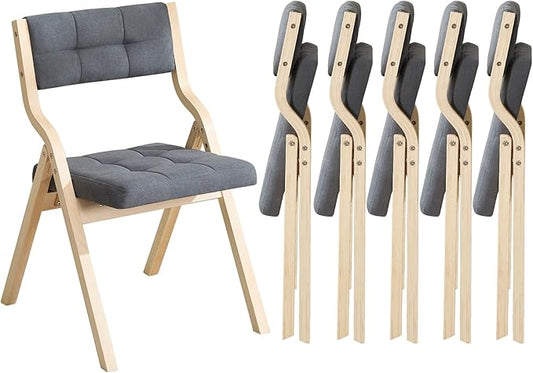 6-Pack Folding Dining Chairs with Cushion,Padded Foldable Dining Chairs,Portable Wooden Folding Chairs for Dining Rooms Kitchen Wedding and Party Indoor Darkgrey