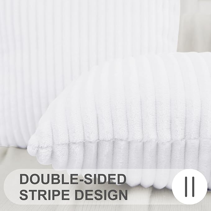 Simmore Decorative Fall Throw Pillow Covers 18x18 Set of 2, Soft Natural Plush Flannel Double-Sided Fluffy Couch Pillow Covers for Sofa Living Room, White