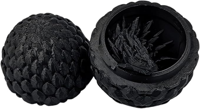 3D Printed Dragon Egg Articulating Gemstone Dragon Fidget Figurine - Vibrant Color Dragons Flexible ADHD, Autism and Anxiety Relief - Articulated Joints (Black)