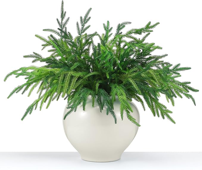 Jutom 6 Pcs 18 Inch Christmas Norfolk Pine Branches, Lifelike Bendable Non-Shedding Greenery Stems Faux Pine Picks for Christmas Mantel Centerpiece Garland Wreath and Holiday Decor