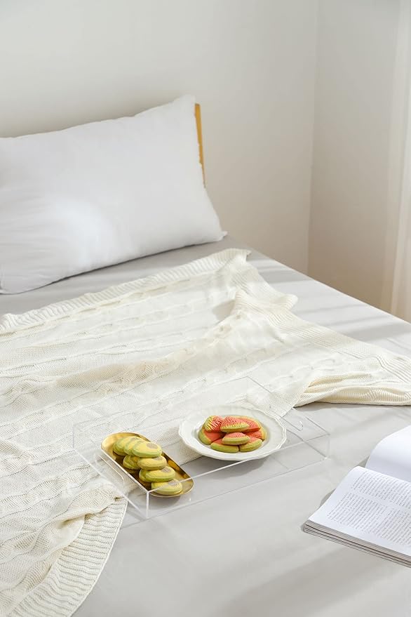 Clear Sturdy Acrylic Serving Tray with Handles-10x15Inch-Serving Coffee,Appetizer,Breakfast,Butler-Kitchen Countertop Tray-Makeup Drawer Organizer-Vanity Table,Ottoman Tray-Decorative Tray