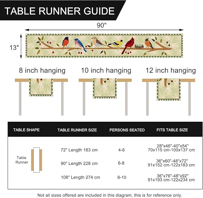 Seliem Summer Tree Branches Birds Table Runner, Cardinal Home Kitchen Dining Decor, Spring Seasonal Farmhouse Decorations Indoor Outdoor Party Supply 13 x 90 Inch