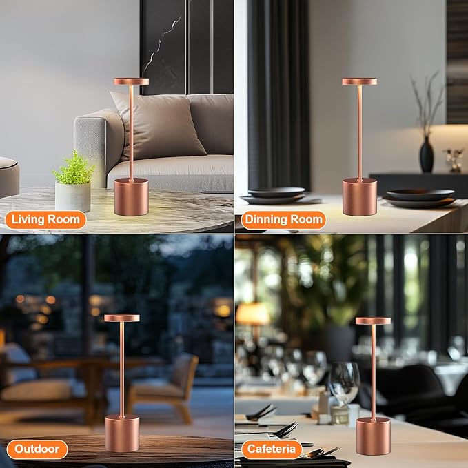 Cordless Table Lamp – 2 Pack Rechargeable Table Lamps, 5000mAh Battery Operated Lamp with 3-Color Dimmable Light, Outdoor Table Lamp for Bedroom, Restaurant, Patio, Home Décor (Rose Gold)