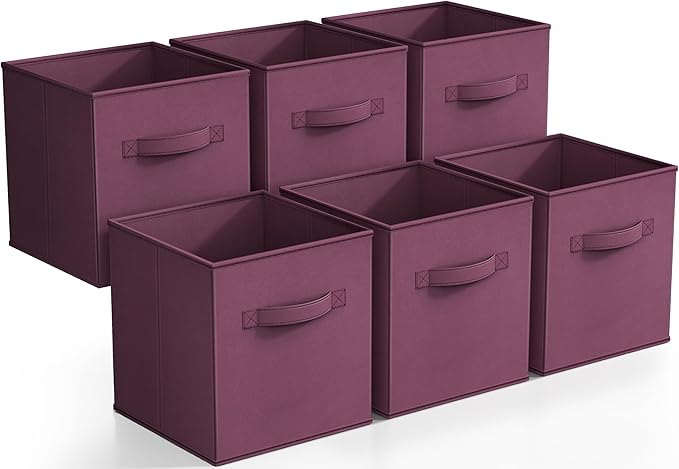 Sorbus Foldable Storage Cubes - 6 Fabric Baskets for Organizing Pantry, Closet, Shelf, Nursery, Playroom, Toy Box, Cubby - 11 Inch Dual Handle Collapsible Closet Organizers and Storage Bins (Purple)