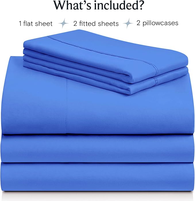 LuxClub 5 PC Sheet Set Bed Sheets Deep Pockets 16" Eco Friendly Wrinkle Free Cooling Machine Washable Hotel Bedding Silky Soft - Marine Blue Split King