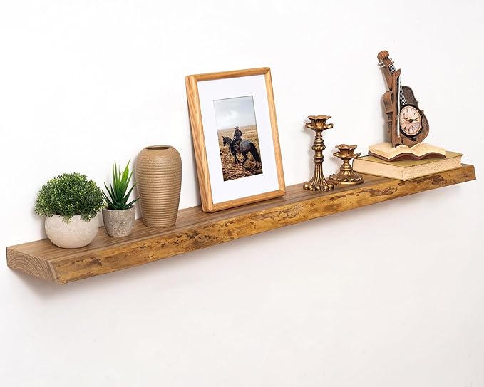 Marsmiles 48 inch Floating Shelves for Wall Elm Wood Live Edge Shelves Wall Mounted|Rustic Long Floating Shelves with Invisible Bracket for Bathroom Living Room Kitchen|Natural, 1 Pack