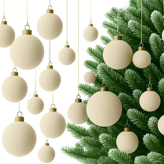 36 Pcs Velvet Christmas Balls Bulk - Flocked Christmas Tree Ball Ornaments Hanging Decoration for Xmas Tree, Wreath, Home or Party Decorations, 2.36", 2.76", 3.15"(Cream White)