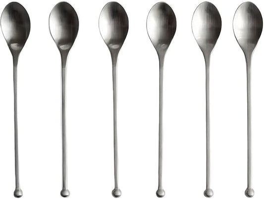 Knork 8-Inch Long Handle Matte Iced Tea Spoon, Stainless Steel Cocktail Stirring Spoons (6 Piece Set), gloss, 151