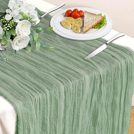 Sage Green Table Runner, 10Ft 120in Cheesecloth Table Runner, Gauze Rustic Cheese Cloth Table Runners for Wedding, Party, Baby Shower, Boho Table Runners for Christmas Thanksgiving Halloween Easter