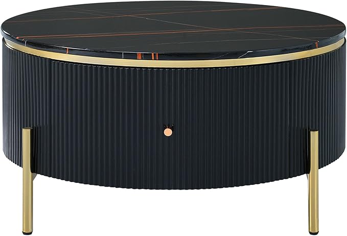 Modern Round Coffee Table with 2 Large Drawers Storage Accent Table(31.5'')