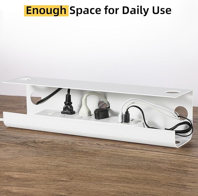 YECAYE Large Under Desk Cable Management,Easy Install Cable Management Under Desk with 4 Cord Holders & 6 Ties,Child & Pet-Safe Cord Hider,Wire Organizer,Wire Cover Tray,White