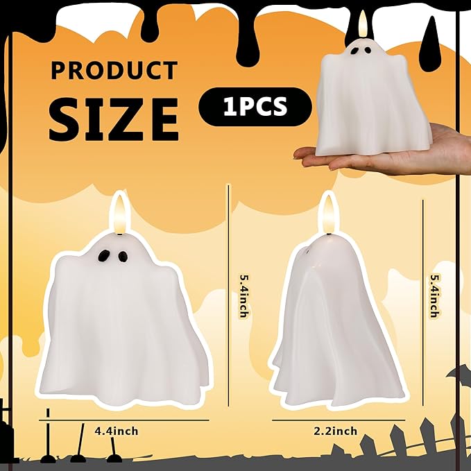 Halloween Flameless Candles with Remote, Real Wax Ghost Battery Operated Candles, Flickering LED Fake Candle, Halloween Decorations for Table, Fireplace, Home, Party, Festival Decor