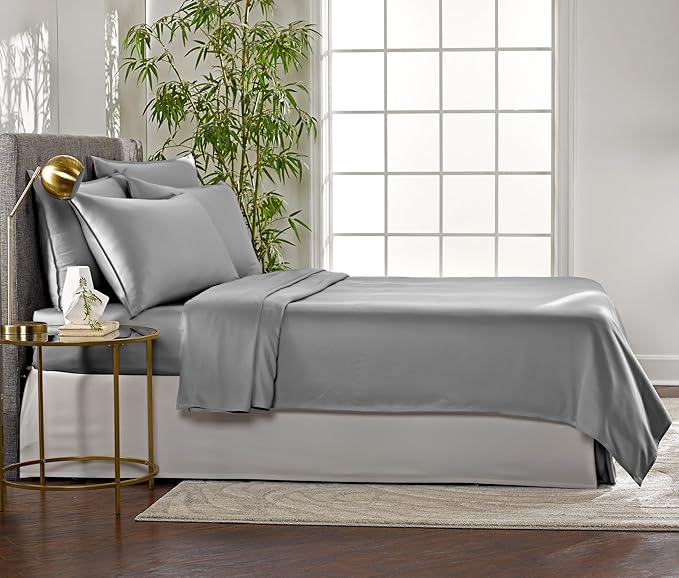 King Sheets by Pure Bamboo, Genuine 100% Organic Viscose Derived from Bamboo Bed Sheet Set, Luxuriously Soft & Cooling, Double Stitching, Lifetime Quality Promise (King, Stone Grey)