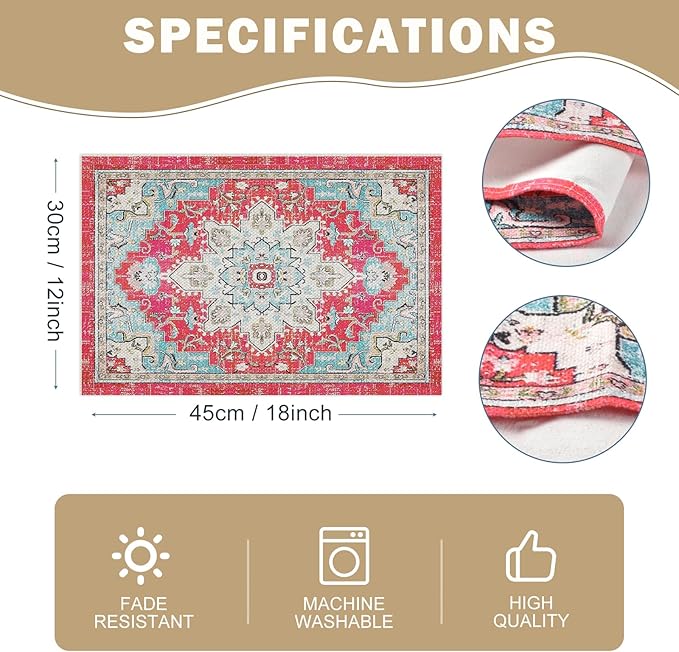 Snycler Table Runner Boho Table Runners Vintage Elegant Farmhouse Table Center Linen Decor for Home Dining Party Entrance (12x18 Inch ,Set of 4) Boho-Pink