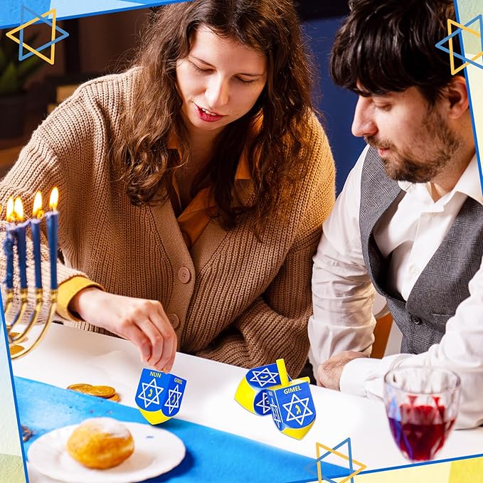 2 Pcs Hanukkah Dreidels Game Toy Extra Large Wooden Dreidel for Hanukkah Decoration with English Transliteration, Forever Spinning Tops Party Favors(Hexagram)