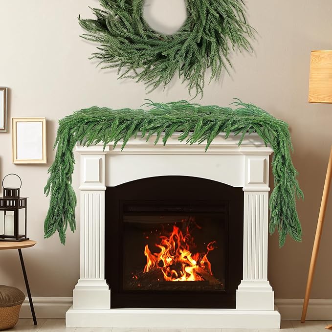 6 Ft Norfolk Pine Garland, Artificial Dense Christmas Garland Ornaments, Real Touch Greenery Garland for Fireplace, Stairs, Table, Mantle, Wall, Indoor, Outdoor Christmas Decorations