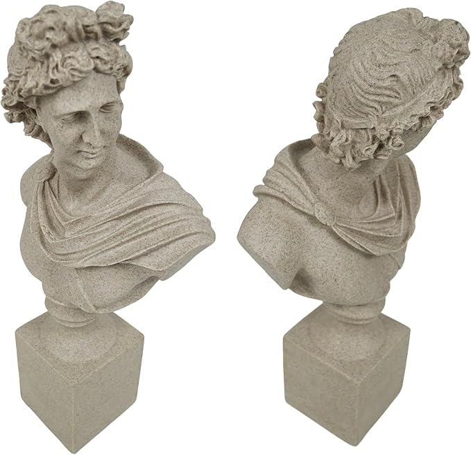 Apollo of The Belvedere Bust Sculpture, Greek Pythian Apollo Statuette, Sandstone Sculpted Figure, 14 x 7.5 x 3.25 Inches