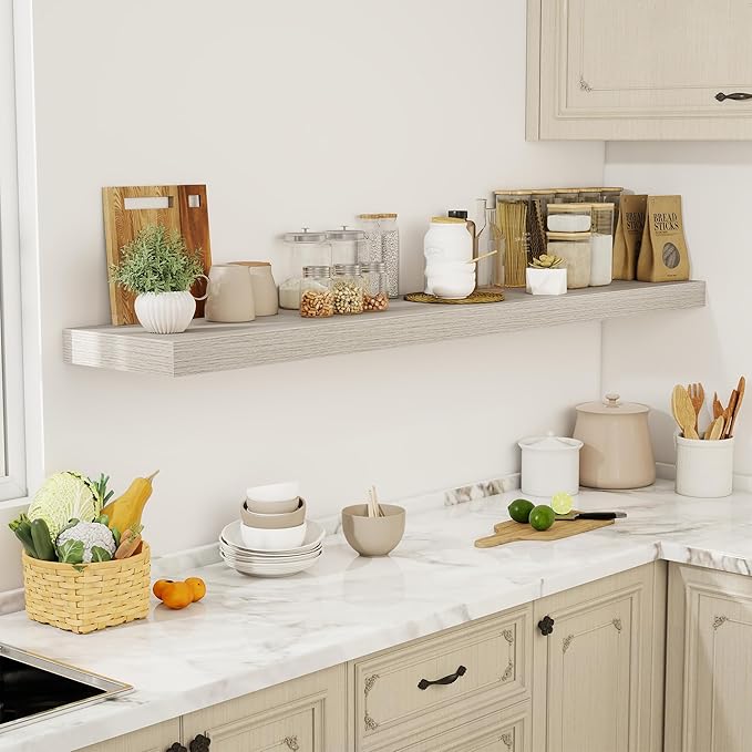 72 Inch Floating Shelves, 12" Deep Floating Shelf Wall Mounted, 72" Wall Shelves, Rustic Deep Bookshelf, Extra Deeper & Thicker Display Shelves for Bedroom, Living Room, Gray, Set of 1