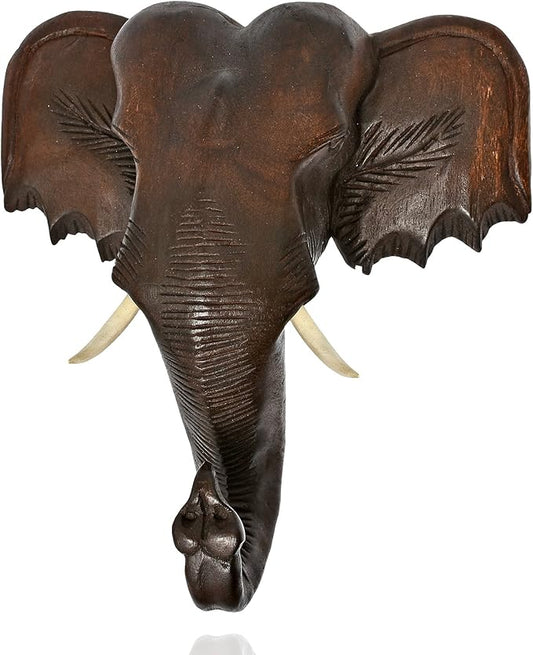 AeraVida Powerful Thai Elephant Head Trophy Mount Sculpture Hand Carved Wood Wall Art | Large Elephant Head Statue for Home Decor