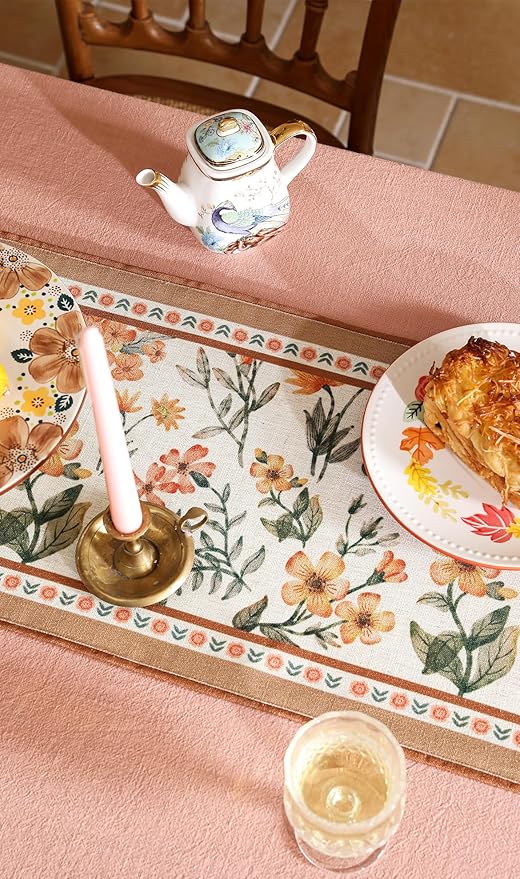 Vintage Linen Table Runner,Floral Table Runners 87 Inches Long,Soft and Luxury Coffee Table Runners.Decoration Tabletop for Kitchen,Dining,Party,Home,Christmas,12"*87"