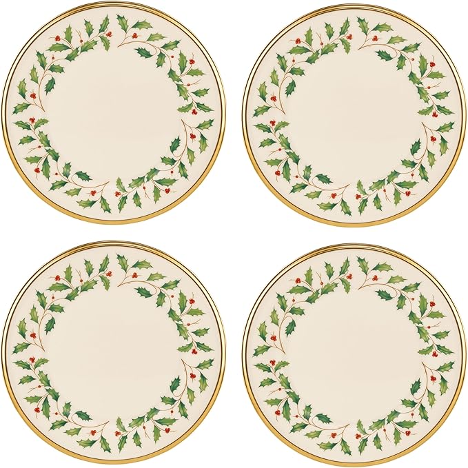 Lenox 897083 Holiday Dinnerware Salad Plates, Set of 4, Red & Green, Christmas, Hosting