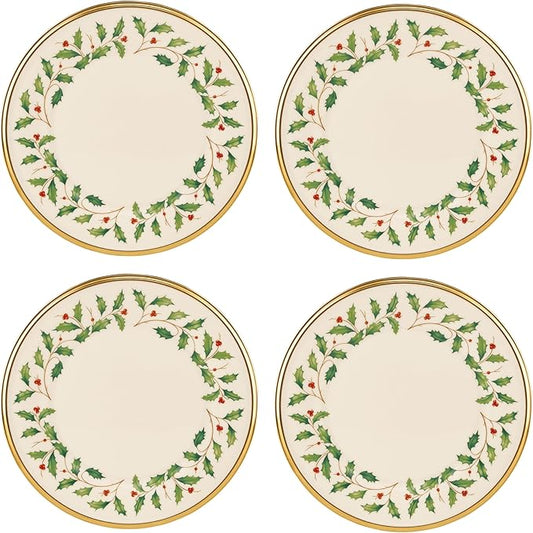 Lenox 897083 Holiday Dinnerware Salad Plates, Set of 4, Red & Green, Christmas, Hosting