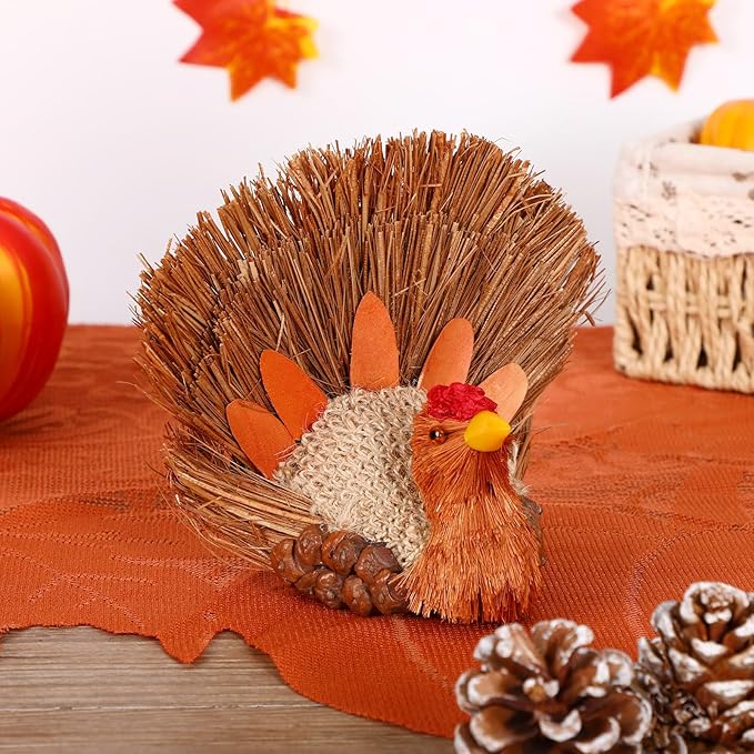 2PCS Thanksgiving Decorations Turkey, Thanksgiving Decorations for Table, Natural Material Turkey for Home Indoor Decor