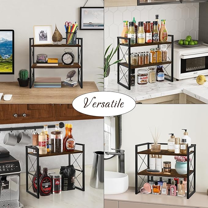 YINMIT Desktop Shelf Organizer, 2 Tier Office Shelves, Wood Desk Organizer Storage Rack and Freestanding Display Shelf for Office, Dormitory, Home