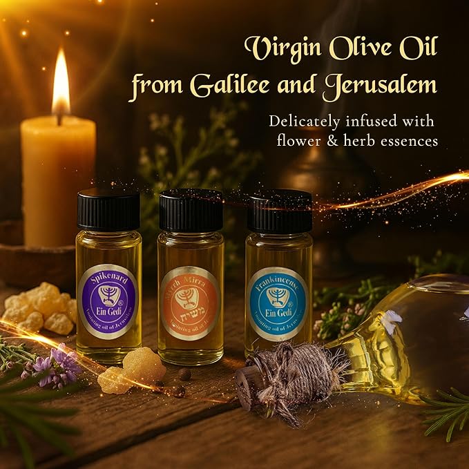 Anointing Oil for Prayer 3 Bottles Set 10ml/0.34oz Each Bottle - The Original Perfumes of The Bible - Frankincense, Myrrh and Spikenard Made in The Holy Land - by Ein Gedi