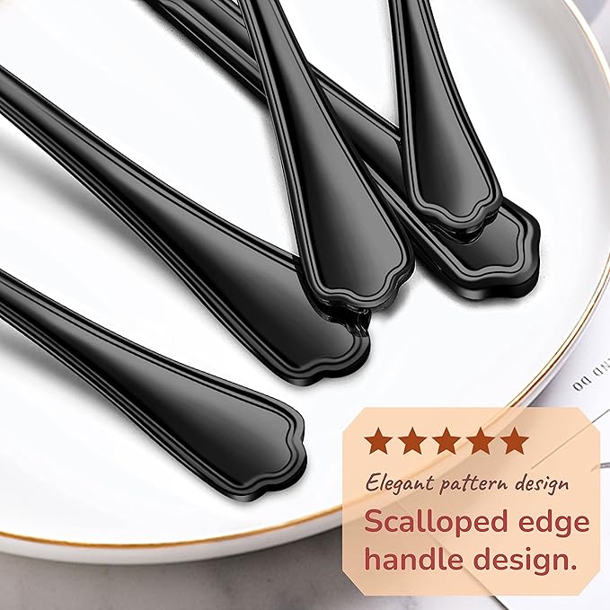 Herogo 20-Piece Black Silverware Set with Scalloped Edge, Stainless Steel Flatware Cutlery Set for 4, Modern Tableware Eating Utensils, Dishwasher Safe, Mirror Polished