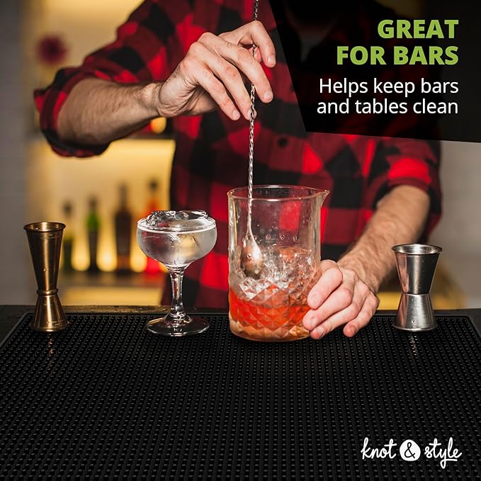 Bar Mat Set (2 Pack, 18"x12") - Non-Slip Rubber Mats for Countertop, Bartending, Home Bar - Durable, Easy Clean Drip, Spill, Drink Mat - Alternative to Silicone, Coffee Bar Mats