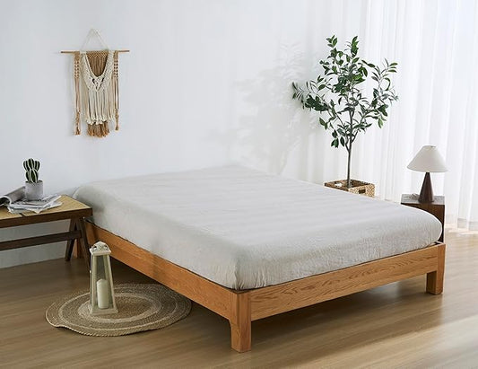 100% Linen Fitted Sheet King(1 Piece), 15 Inch Deep Pocket Mattress Cover French Flax Stone Washed Farmhouse Soft Breathable Bottom Sheets(Natural Linen, King)