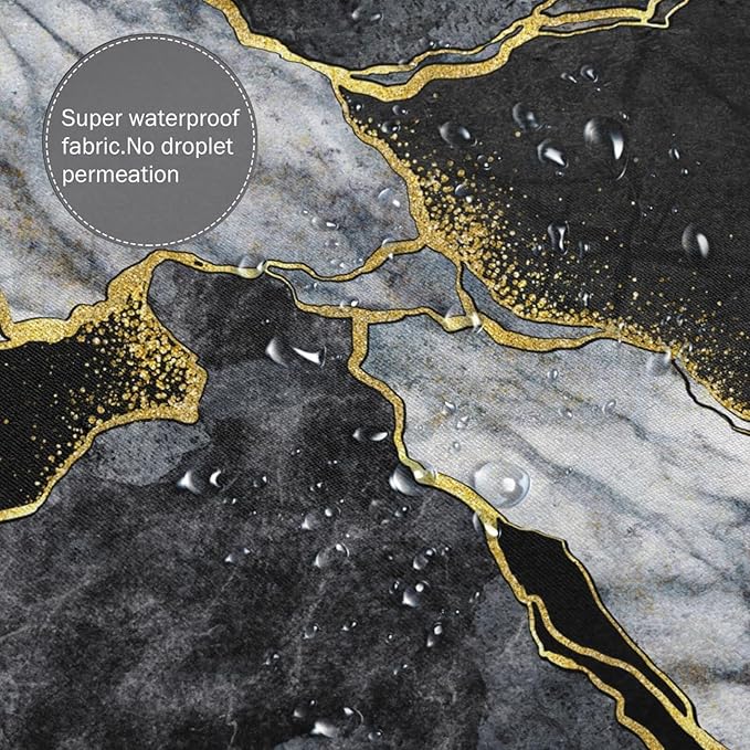 Domoku Black Gold Marble Shower Curtain, Modern Abstract Design, Waterproof Washable Fabric, 72 X 78