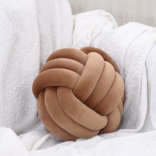 Petrella Knot Pillow Ball Round Throw Pillows Home Decor Cushion Decorative Aesthetic Throw Pillows，Coffee 11inch