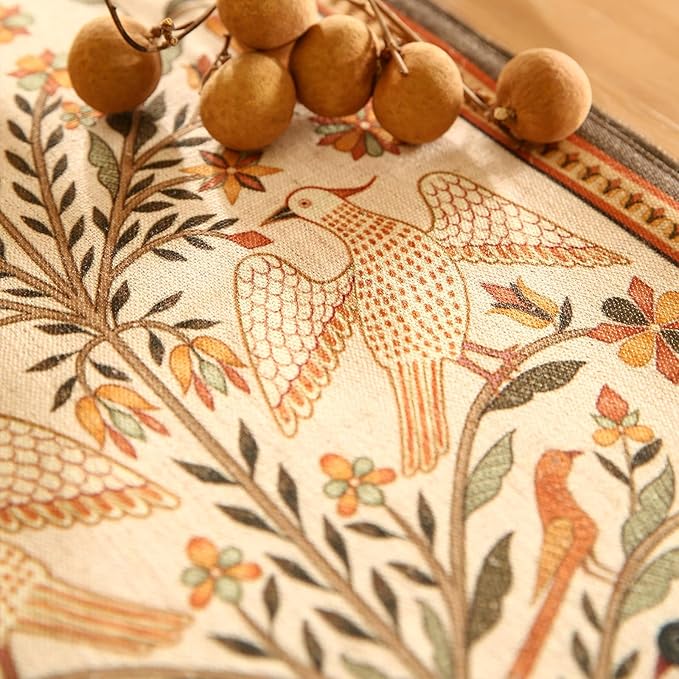 Decorative Linen Small Table Runner 63 Inches Long,Floral Rustic Runner for Table Decor Tabletop Cheesecloth Table Runners for Kitchen,Dining,Party,Home,Christmas,12"*63"