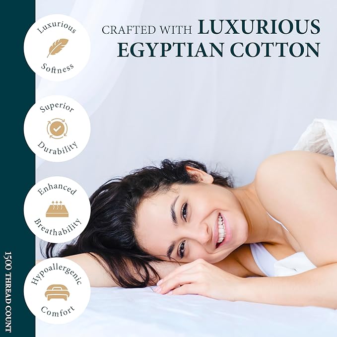 Ashton Sheets 100% Egyptian Cotton Pillow Cases King Size Set of 2 - Luxury 1500 Thread Count Sateen Weave Navy Blue Pillow Covers, Silky Soft, Breathable & Cooling Pillowcases, Fits King Size Pillows