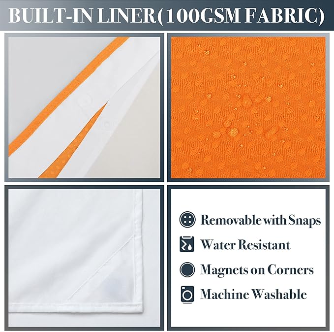 N&Y HOME Waffle Weave Shower Curtain with Snap-in Fabric Liner & 12 Metal Hooks Set - Hotel Style, Waterproof & Washable, Heavyweight Fabric & Mesh Top Window - 71x72, Orange