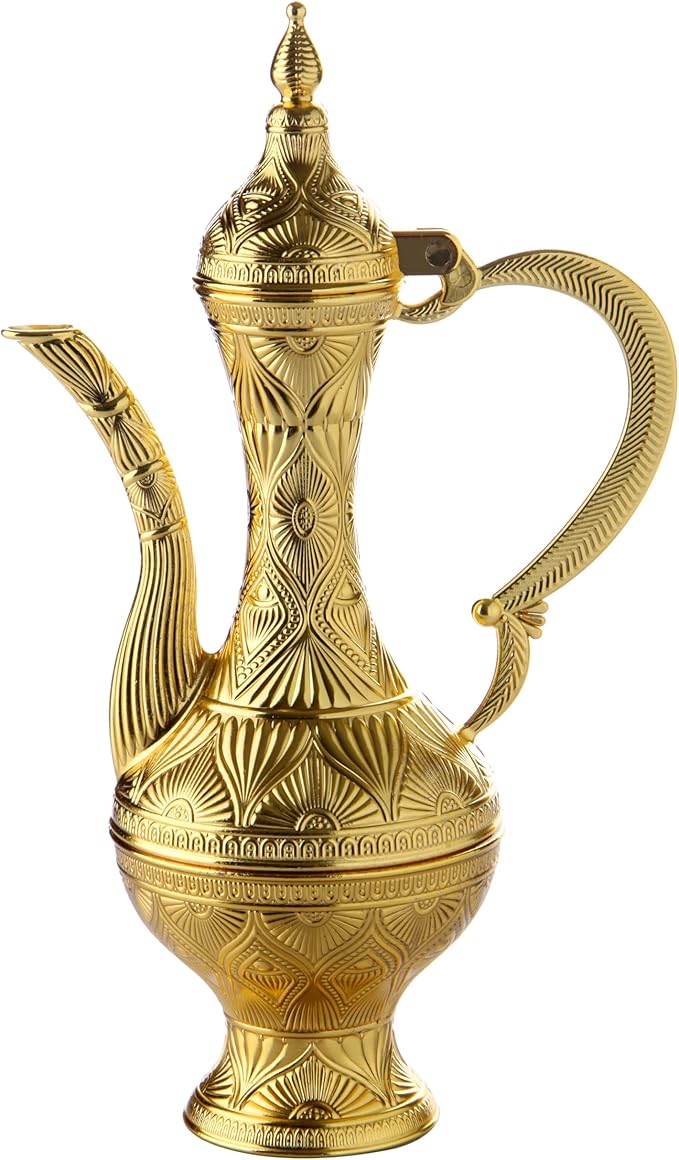 Alisveristime Small Decorative Zamac Ewer – Miniature Ottoman-Inspired Ornate Pitcher with Lid for Home Décor (8.27” x 4.72” x 2.76”) (Gold)