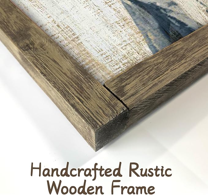 Horse Wall Art Framed Picture: Wild Animal Wooden Print Decor Large Wildlife Painting Artwork for Farmhouse Bedroom Living Room