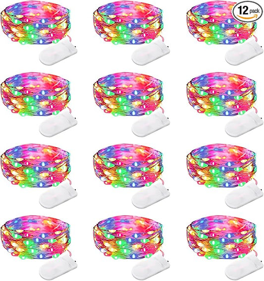 12 Pack Fairy Lights Battery Operated String Lights 7 Feet 20 Led Waterproof Christmas Lights Silver Wire Firefly Starry Moon Lights for Bedroom DIY Party Wedding Patio Christmas Multicolor