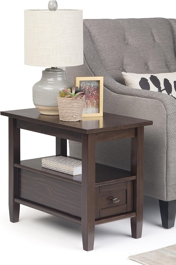 SIMPLIHOME Warm Shaker SOLID WOOD 14 inch Wide Rectangle Transitional Narrow Side Table in Tobacco Brown for the Living Room and Bedroom
