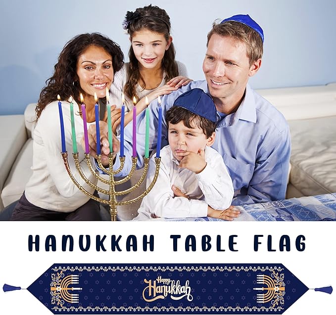 Wehhbtye 2 Pack Hanukkah Table Runner -12 x71 Jewish Chanukah Table Decoration with Tassels -Table Runner Dresser Scarves for Table Dinner Holiday Party (Hanukkah Table Runner, 2)