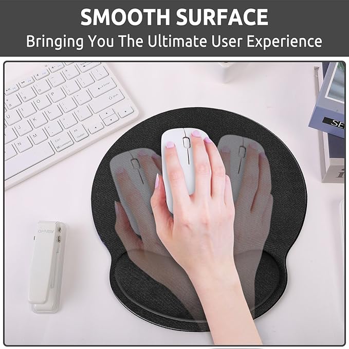 Ergonomic Mouse Pad with Wrist Rest, Black Mousepad with Non-Slip Rubber Base and Smooth Surface, Small Mouse Pads for Desk, Office Desk Accessories