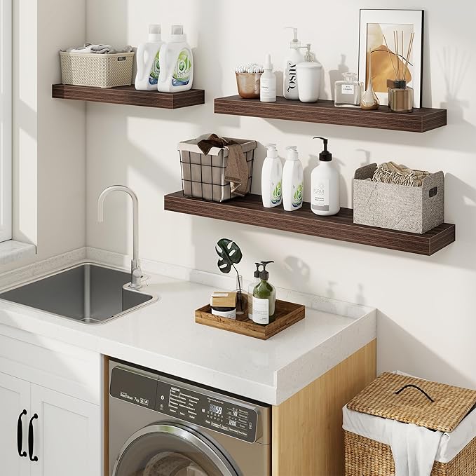 fuqing Floating Shelves for Wall, Bathroom Shelf Wall Mounted for Storage, Shelves with Invisible Bracket for Bedroom, Kitchen, Living Room, Farmhouse Small Book Shelf, 40 Inch Set of 2, Walnut