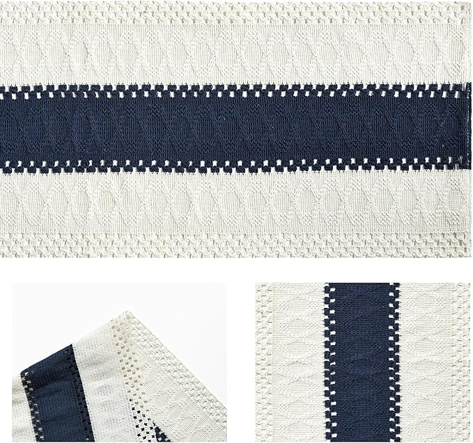 Artoid Mode Dark Blue Farmhouse Rustic Table Runner, Seasonal Holiday Hollow Kitchen Dining Table Decoration for Home Party Decor 12x48 Inch